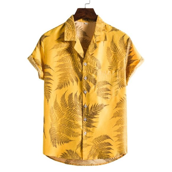 Hawaiian Shirt for Men with pocket Orange / Yellow - Picture 2 of 11